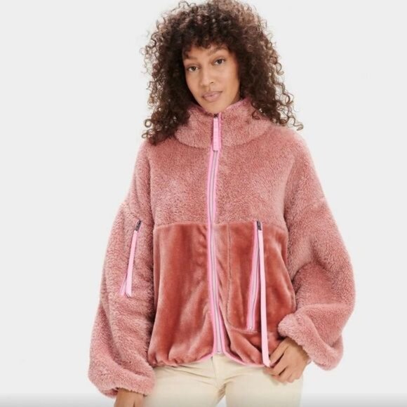 UGG Marlene Teddy Jacket in Vintage Rose Pink Cozy Warm Size Small - Picture 2 of 15
